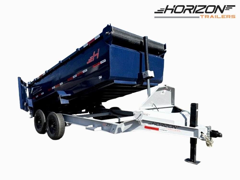 14' LZ7 Dump Trailer 42" Walls - Telescopic Lift - 14K GWVR - Hydraulic Jacks - 3 Way Door - Ramps - Bumper Pull Dump - Dump Trailers - TrailerSwap