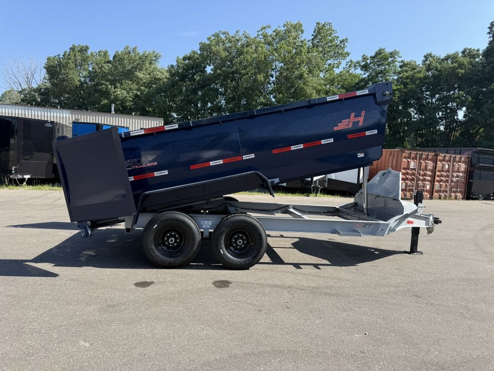 14' LZ7 Dump Trailer 42" Walls - Telescopic Lift - 14K GWVR - Hydraulic Jacks - 3 Way Door - Ramps - Bumper Pull Dump - Dump Trailers - TrailerSwap