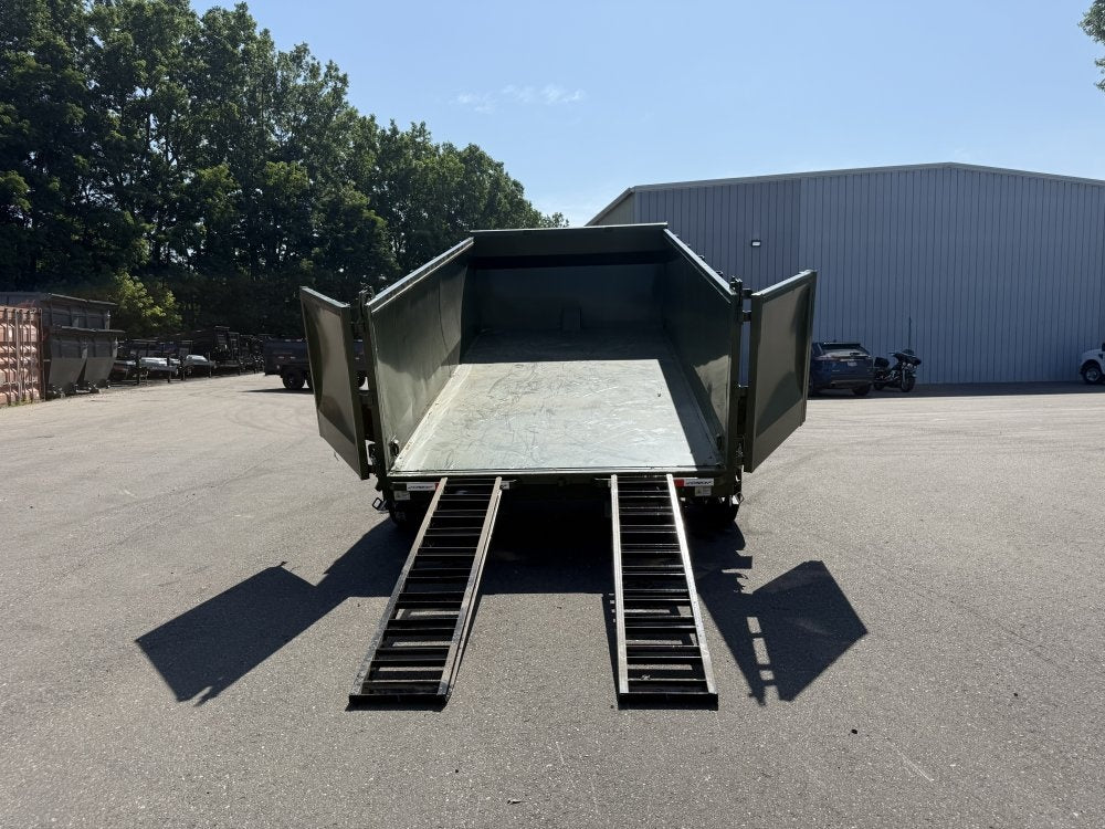 14' LZ7 Dump Trailer 42" Walls - Telescopic Lift - 14K GWVR - Hydraulic Jacks - 3 Way Door - Ramps - Bumper Pull Dump - Dump Trailers - TrailerSwap