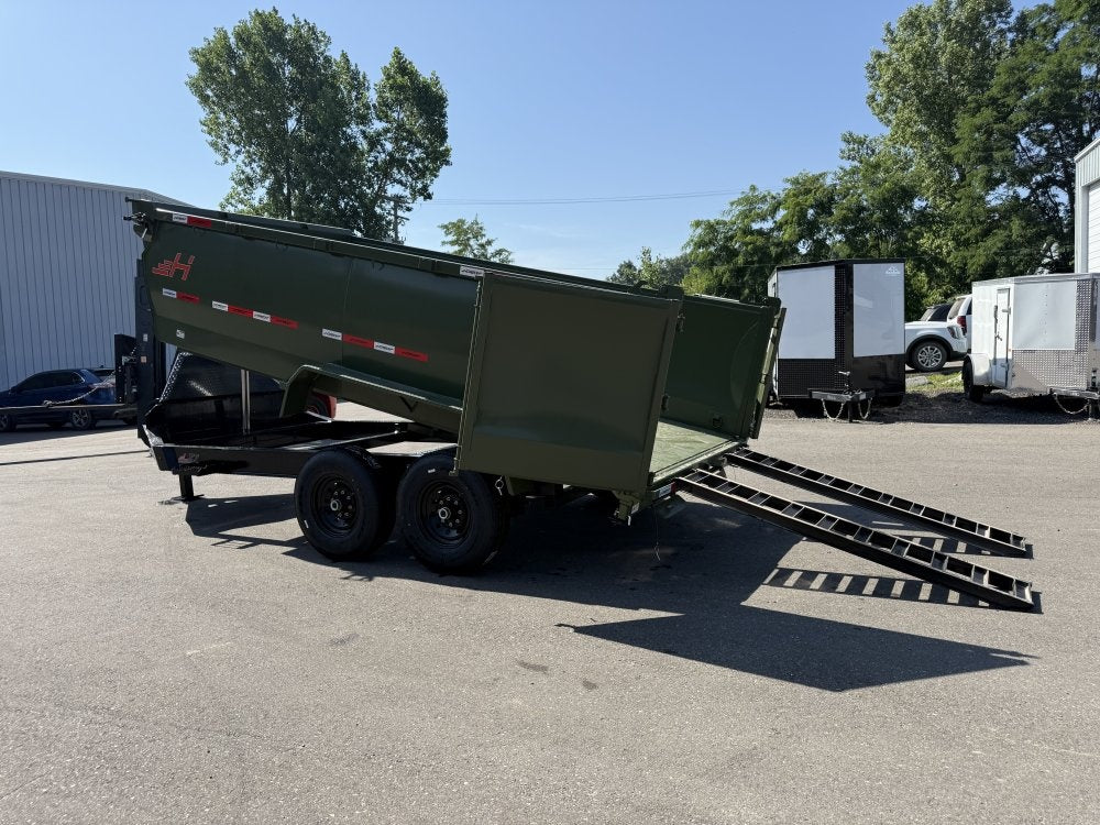 14' LZ7 Dump Trailer 42" Walls - Telescopic Lift - 14K GWVR - Hydraulic Jacks - 3 Way Door - Ramps - Bumper Pull Dump - Dump Trailers - TrailerSwap