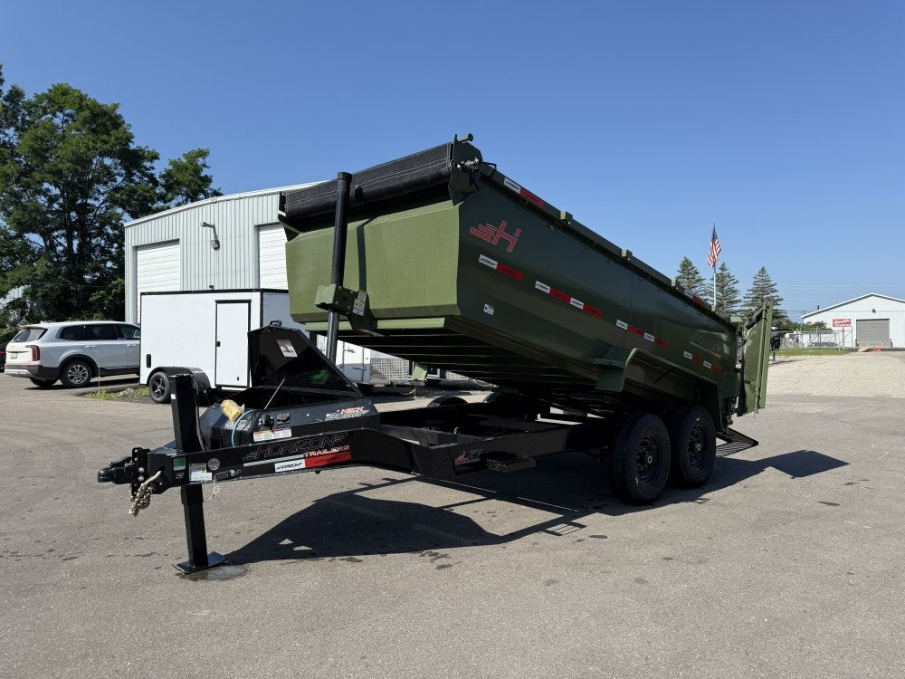 14' LZ7 Dump Trailer 42" Walls - Telescopic Lift - 14K GWVR - Hydraulic Jacks - 3 Way Door - Ramps - Bumper Pull Dump - Dump Trailers - TrailerSwap