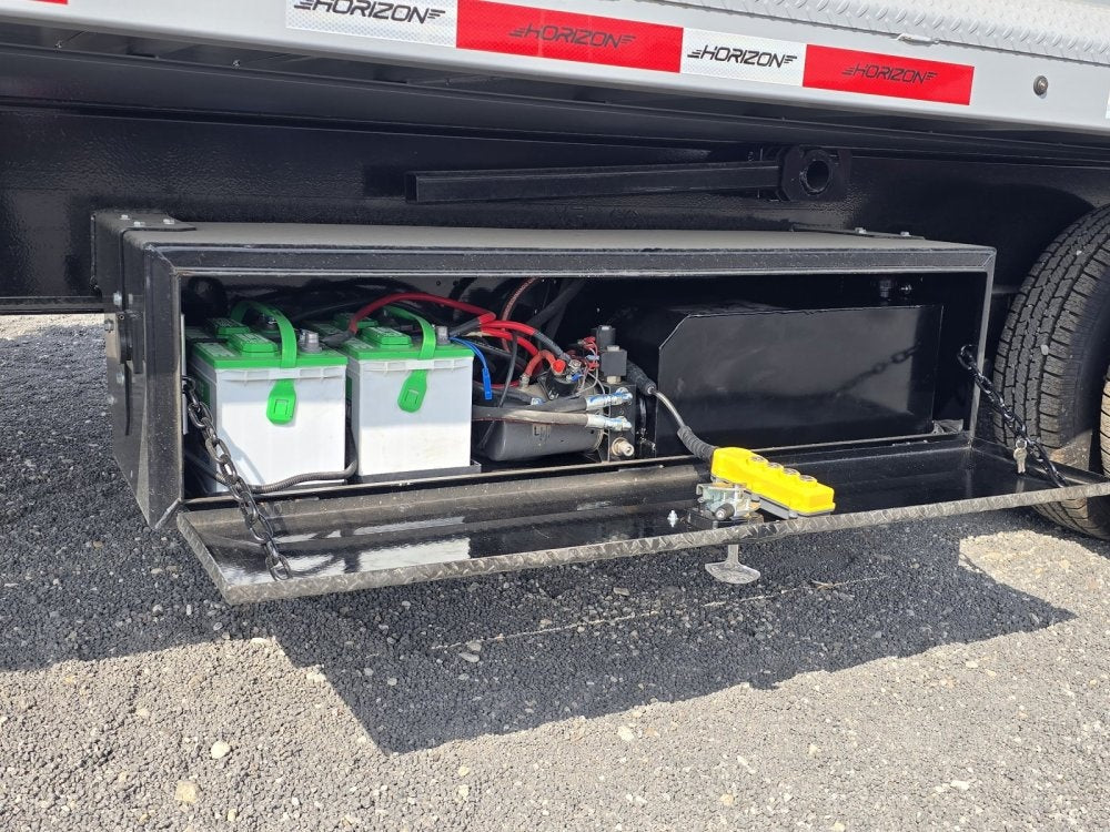 20' HZH GN Dump Trailer w/ 4' Walls (2) 12k Axles, 3-Way Door, Tarp, Hydraulic Jacks - Gooseneck Dump - TrailerSwap