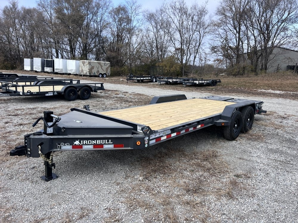 20' Iron Bull EWB Bumper Pull Equipment Trailer Mega Ramps - (2) 7,000 lb Axles - Low Profile Equipment Trailers - TrailerSwap