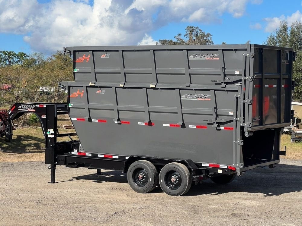 Horizon 16' HRD GN Roll off Bundle (2) 10k Axles + 2 Bins w/ 6' Walls - Roll Off Packages - RO 16' Gooseneck - TrailerSwap