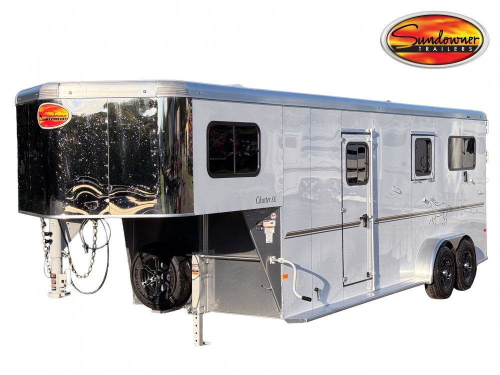Sundowner Charter SE 2+1 Gooseneck Straight Load - White w/Stainless Nose (2) 5,200lb Axles - Side R - 2 Horse - Horse Trailers - TrailerSwap
