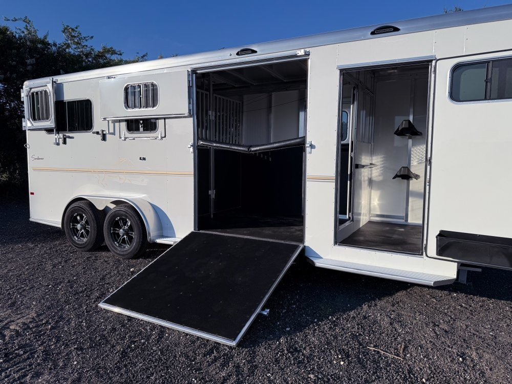 Sundowner Charter SE 2+1 Gooseneck Straight Load - White w/Stainless Nose (2) 5,200lb Axles - Side R - 2 Horse - Horse Trailers - TrailerSwap