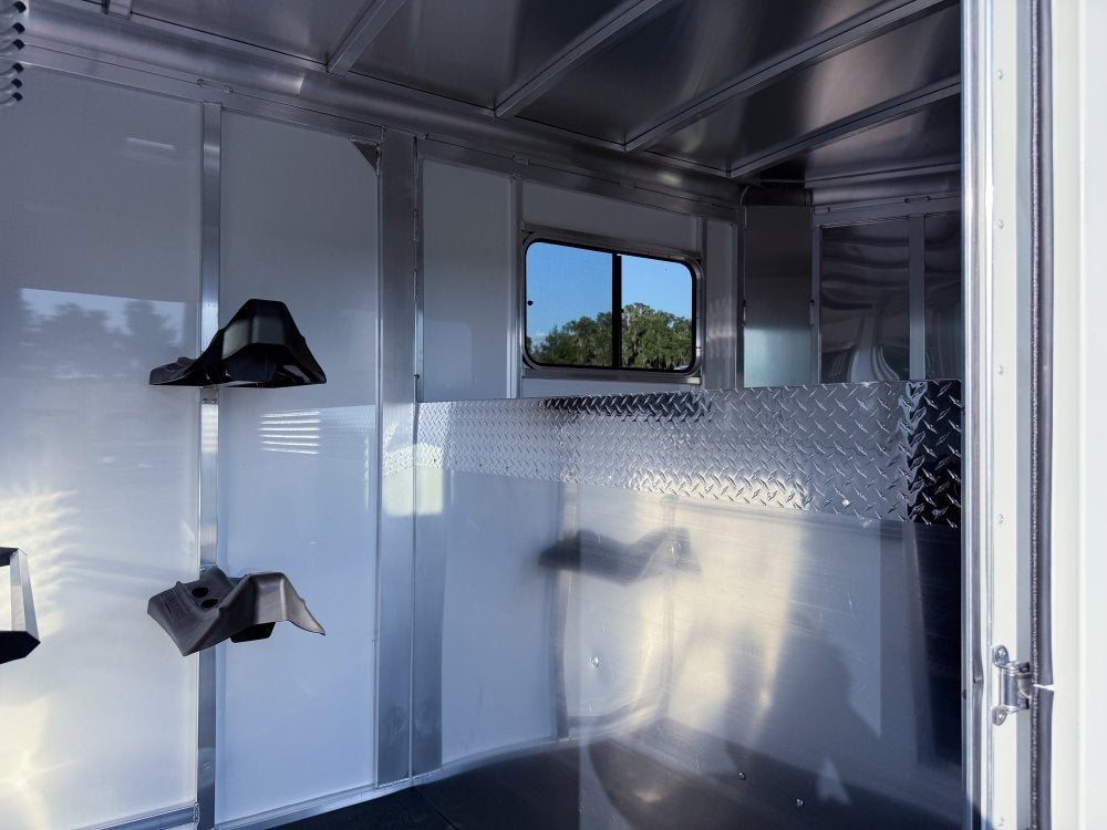 Sundowner Charter SE 2+1 Gooseneck Straight Load - White w/Stainless Nose (2) 5,200lb Axles - Side R - 2 Horse - Horse Trailers - TrailerSwap