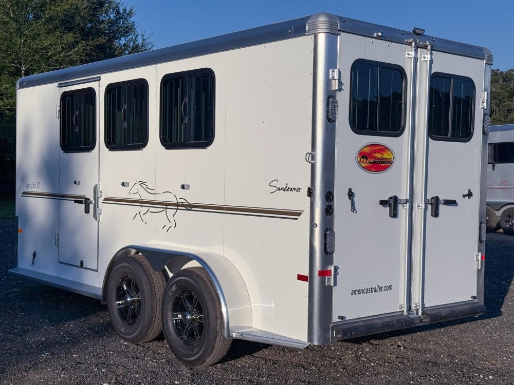 Sundowner Super Tack 3 Horse w/ Large Tack Room and Water Tank - White (2) 5,200lb Axles - 3 Horse - Horse Trailers - TrailerSwap