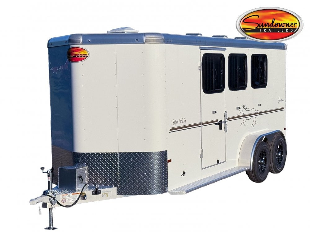 Sundowner Super Tack 3 Horse w/ Large Tack Room and Water Tank - White (2) 5,200lb Axles - 3 Horse - Horse Trailers - TrailerSwap