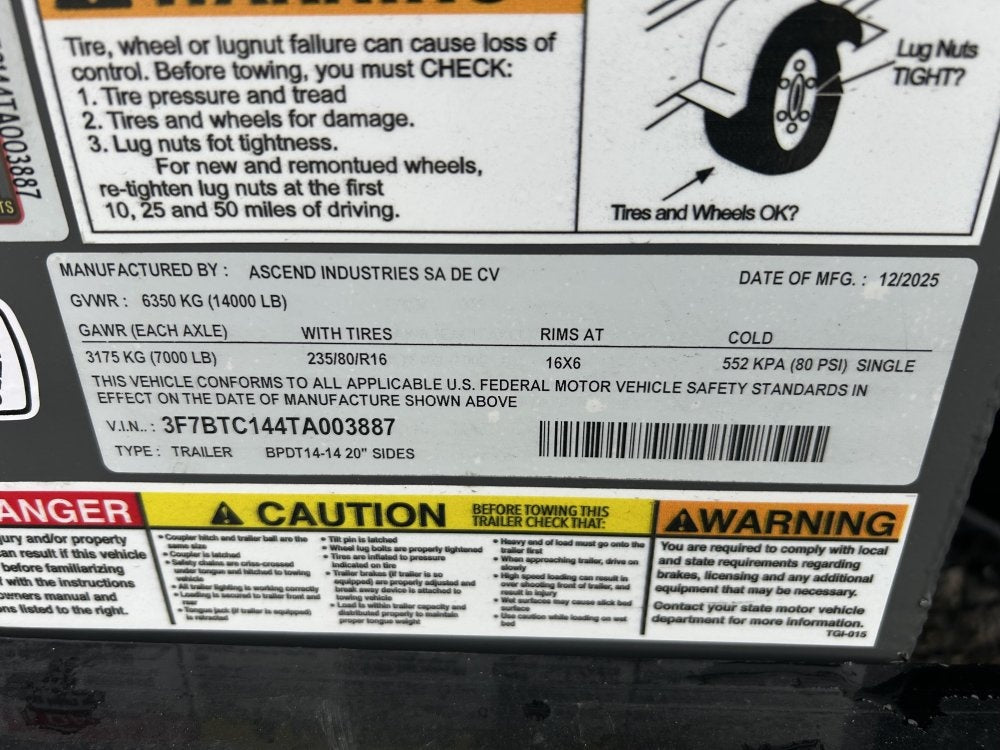 14' Stryker EDT Bumper Pull Dump Trailer 20" Side Walls - (2) 7k Axles 3887