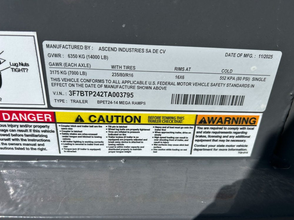24' Stryker SET Bumper Pull Equipment Trailer DOF - (2) 7K Axles 3795