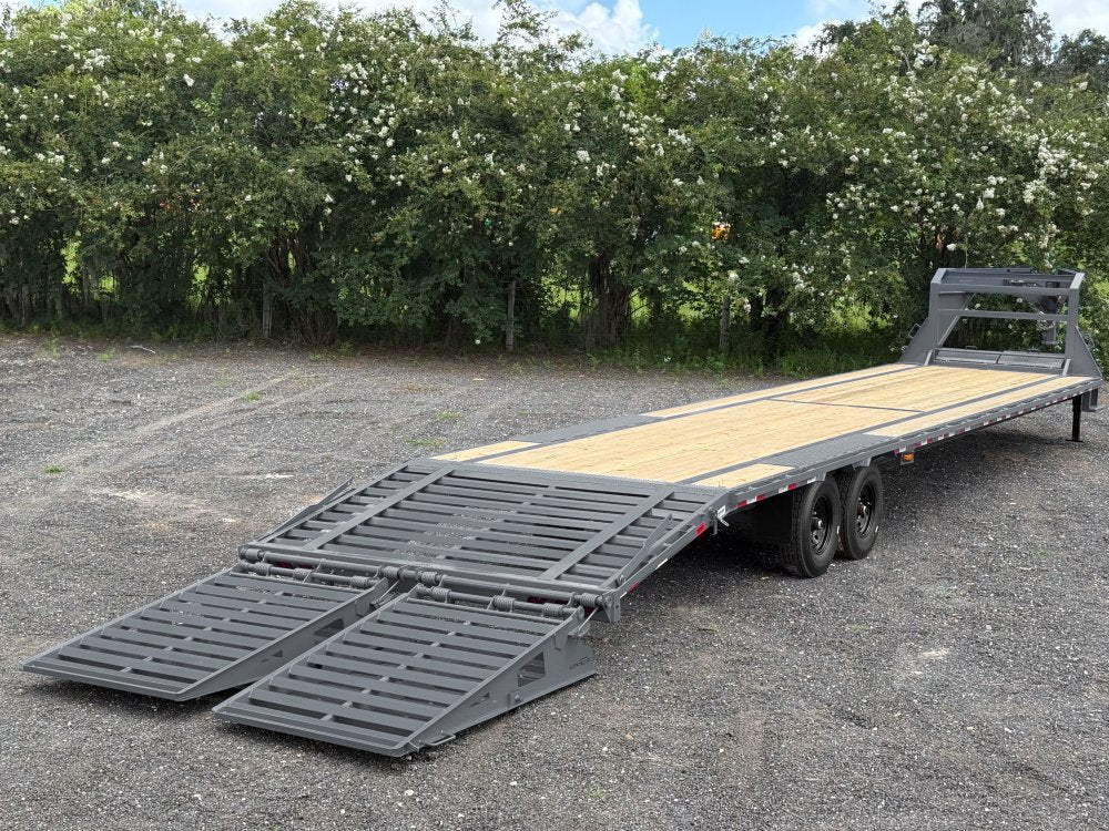 40' Stryker Gooseneck Hotshot Non-CDL Deckover Trailer Mega Ramps - (2) 7K Axles 004216