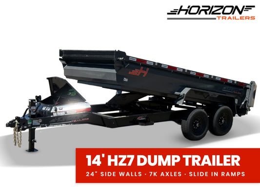 14' Horizon HZ7 Bumper Pull Dump Trailer 24" Side Walls - (2) 7K Axles 018002