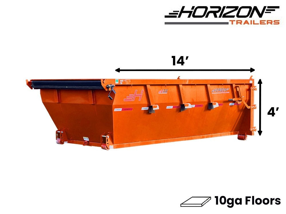 14' HDZ Roll Off Bin 4' Walls - Orange - #HDZ0004882 - Roll Off Bin - RO 14x4 Bin - TrailerSwap