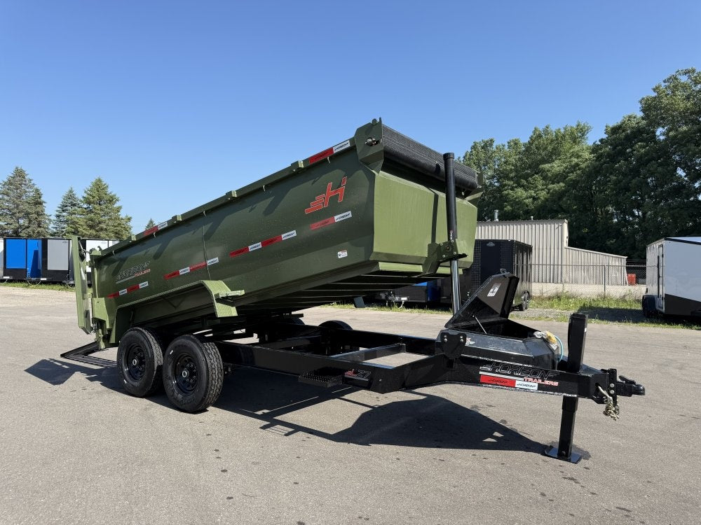 14' LZ7 Dump Trailer 42" Walls - Telescopic Lift - 14K GWVR - Hydraulic Jacks - 3 Way Door - Ramps - Bumper Pull Dump - Dump Trailers - TrailerSwap