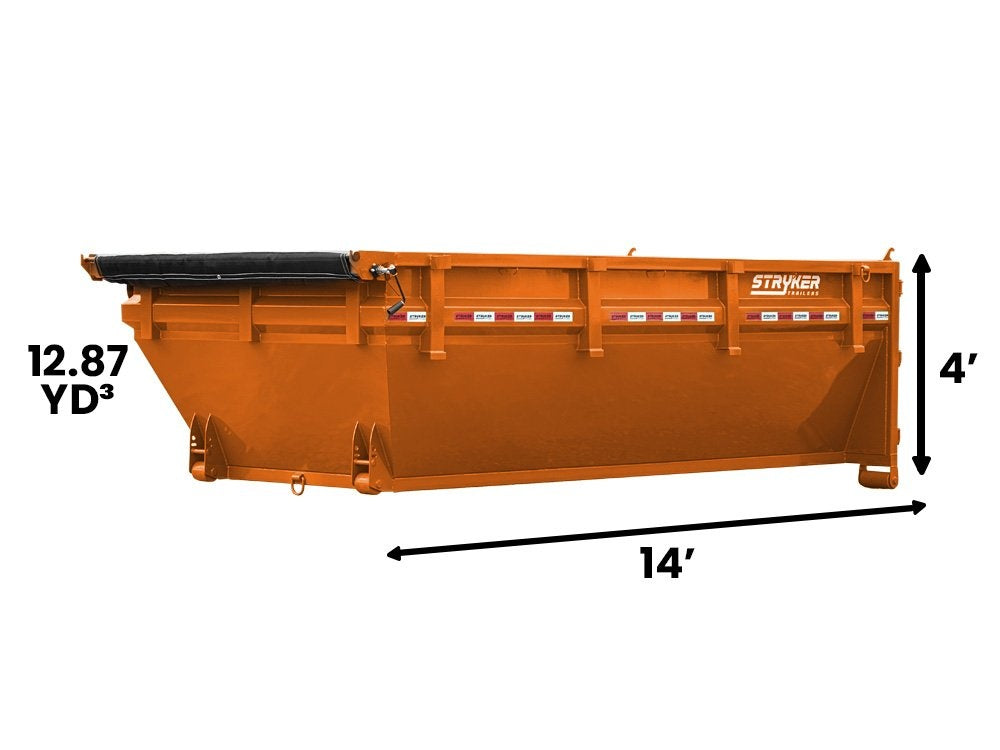 14' SR2 Roll Off Bin 4' Walls - Flame Orange - #SR2-1090 - Roll Off Bin - RO 14x4 Bin - TrailerSwap