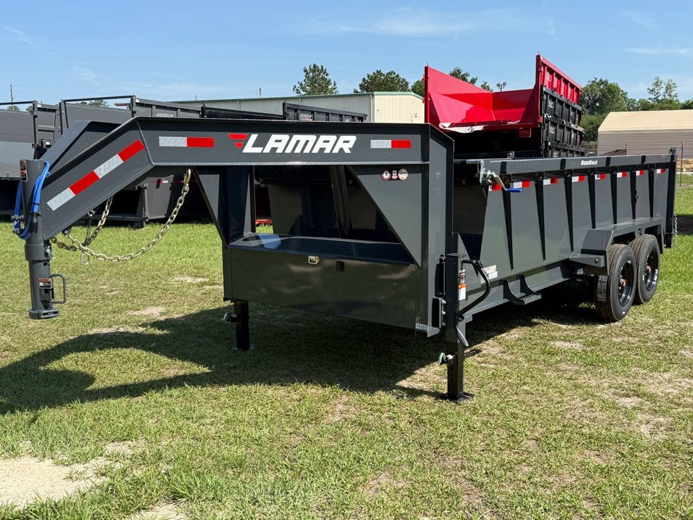 16' DT GN Dump 36" Sides - 8K Axles - Telescopic Lift - Gooseneck Dump - Dump Trailers - TrailerSwap