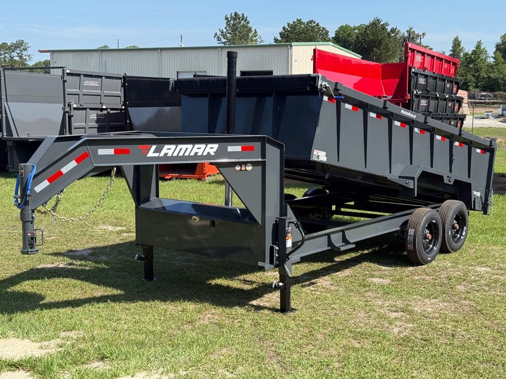 16' DT GN Dump 36" Sides - 8K Axles - Telescopic Lift - Gooseneck Dump - Dump Trailers - TrailerSwap