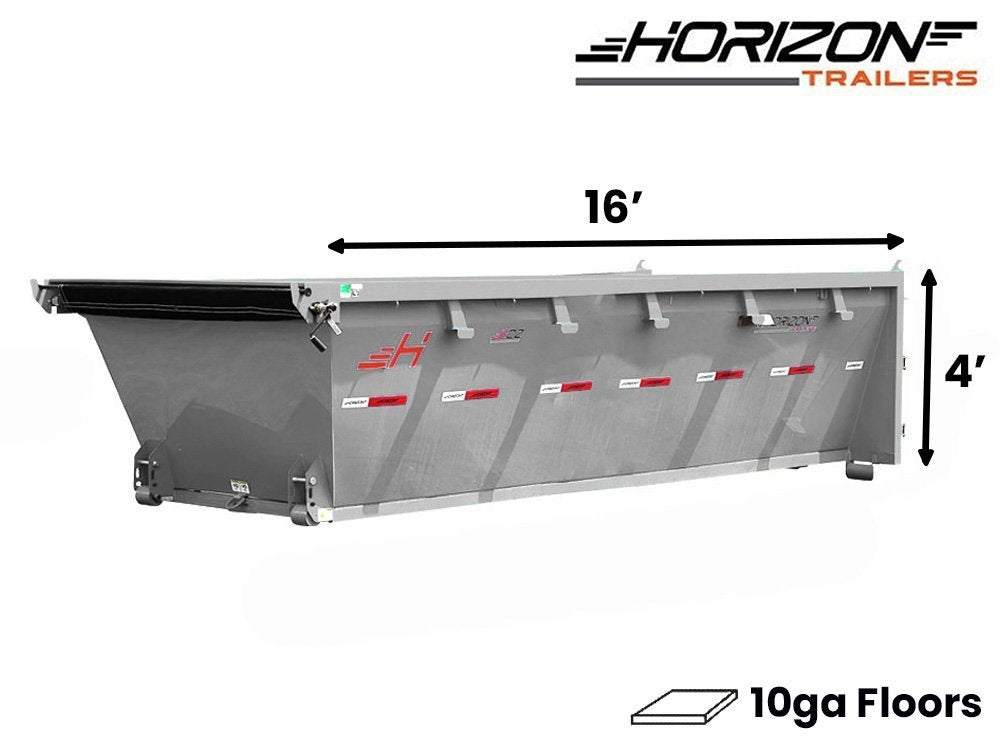 16' EDZ Roll Off Bin 4' Walls - Cloud Gray - #EDZ0006524 - Roll Off Bin - RO 16x4 Bin - TrailerSwap