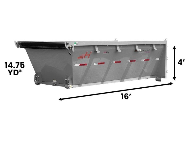 16' EDZ Roll Off Bin 4' Walls - Cloud Gray - #EDZ0006524 - Roll Off Bin - RO 16x4 Bin - TrailerSwap