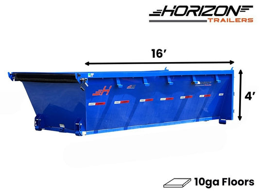 16' Horizon EDZ Roll Off Bin 4' Wall + Tarp - Roll Off Bin - RO 16x4 Bin - TrailerSwap