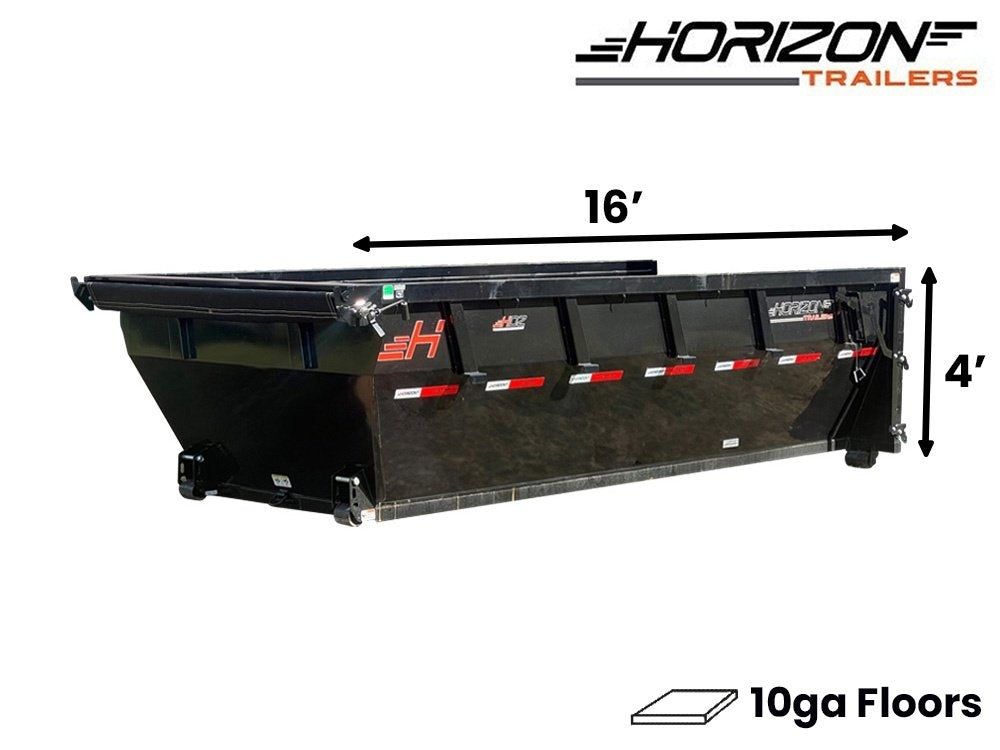 16' Horizon HDZ Roll Off Bin 4' Wall + Tarp - Roll Off Bin - RO 16x4 Bin - TrailerSwap