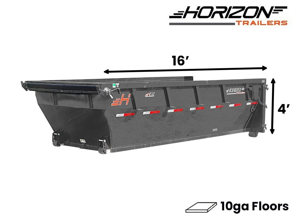 16' Horizon HDZ Roll Off Bin 4' Wall + Tarp - Roll Off Bin - RO 16x4 Bin - TrailerSwap