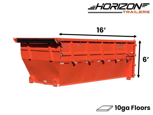 16' Horizon HDZ Roll Off Bin 6' Wall + Tarp - Roll Off Bin - RO 16x6 Bin - TrailerSwap