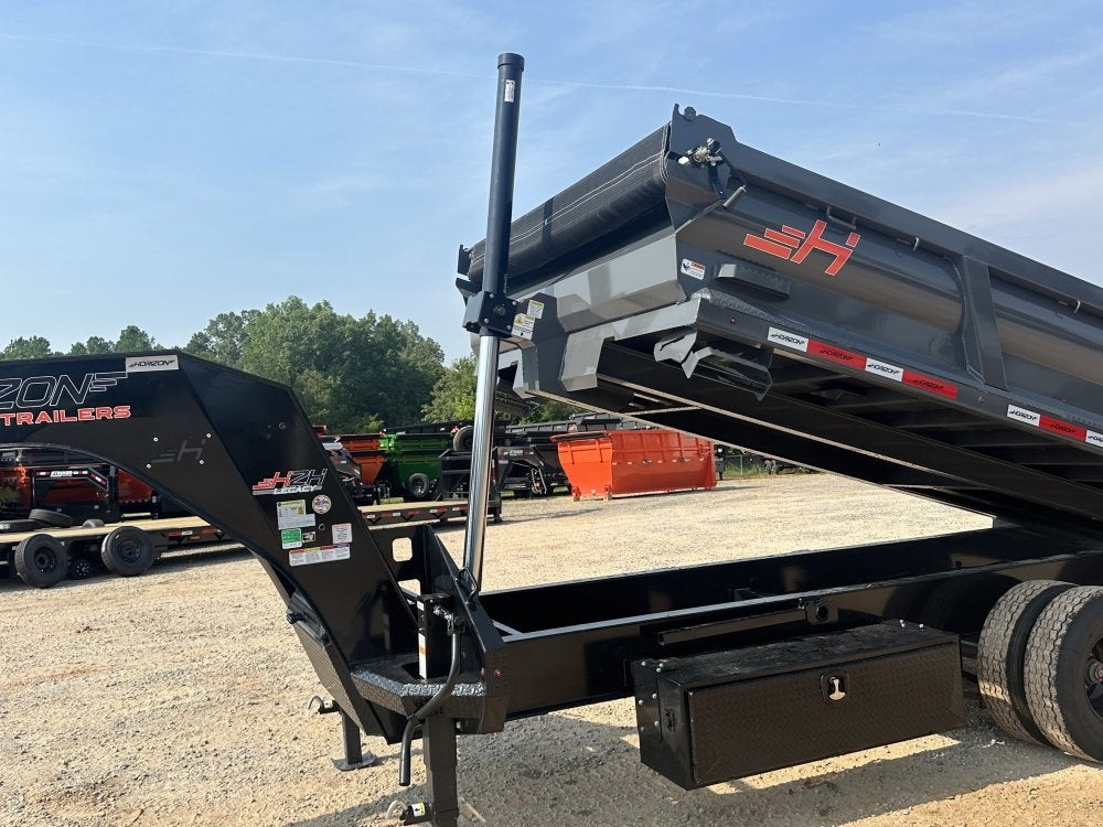 16' HZH GN Dump Trailer w/ 2' Walls (2) 12k Axles, 3-Way Door, Tarp - Gooseneck Dump - TrailerSwap