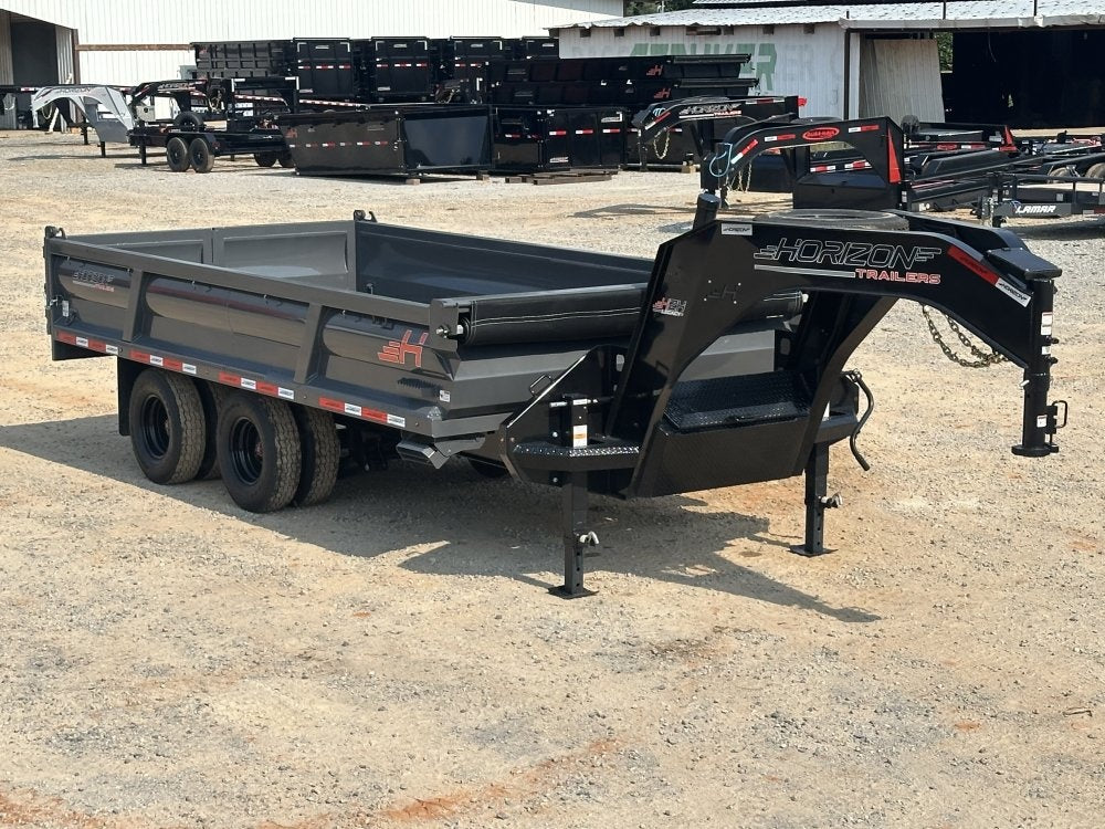 16' HZH GN Dump Trailer w/ 2' Walls (2) 12k Axles, 3-Way Door, Tarp - Gooseneck Dump - TrailerSwap