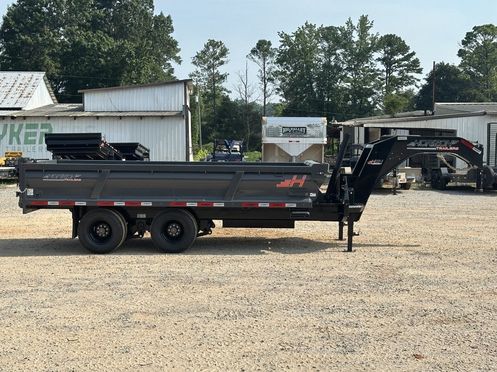16' HZH GN Dump Trailer w/ 2' Walls (2) 12k Axles, 3-Way Door, Tarp - Gooseneck Dump - TrailerSwap