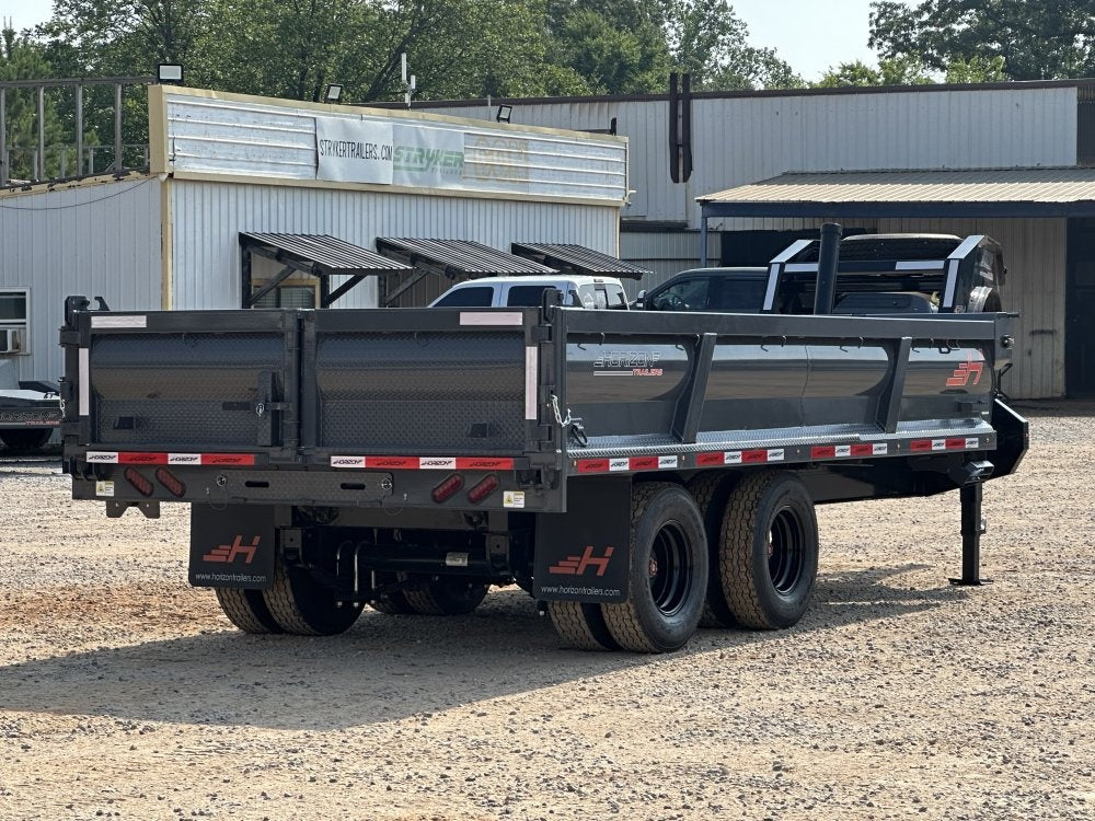 16' HZH GN Dump Trailer w/ 2' Walls (2) 12k Axles, 3-Way Door, Tarp - Gooseneck Dump - TrailerSwap