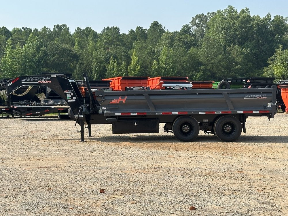 16' HZH GN Dump Trailer w/ 2' Walls (2) 12k Axles, 3-Way Door, Tarp - Gooseneck Dump - TrailerSwap