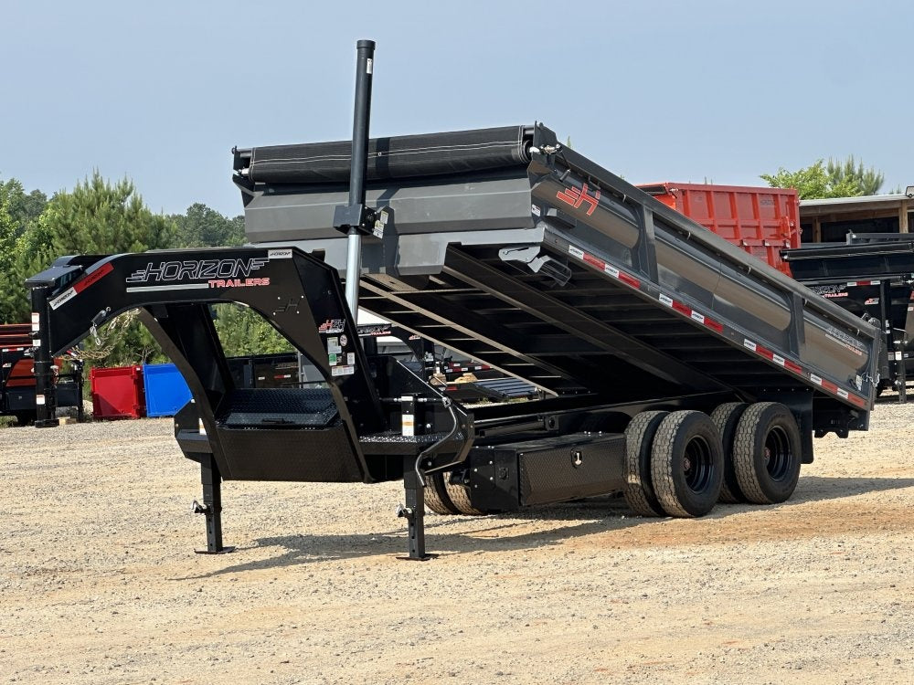 16' HZH GN Dump Trailer w/ 2' Walls (2) 12k Axles, 3-Way Door, Tarp - Gooseneck Dump - TrailerSwap