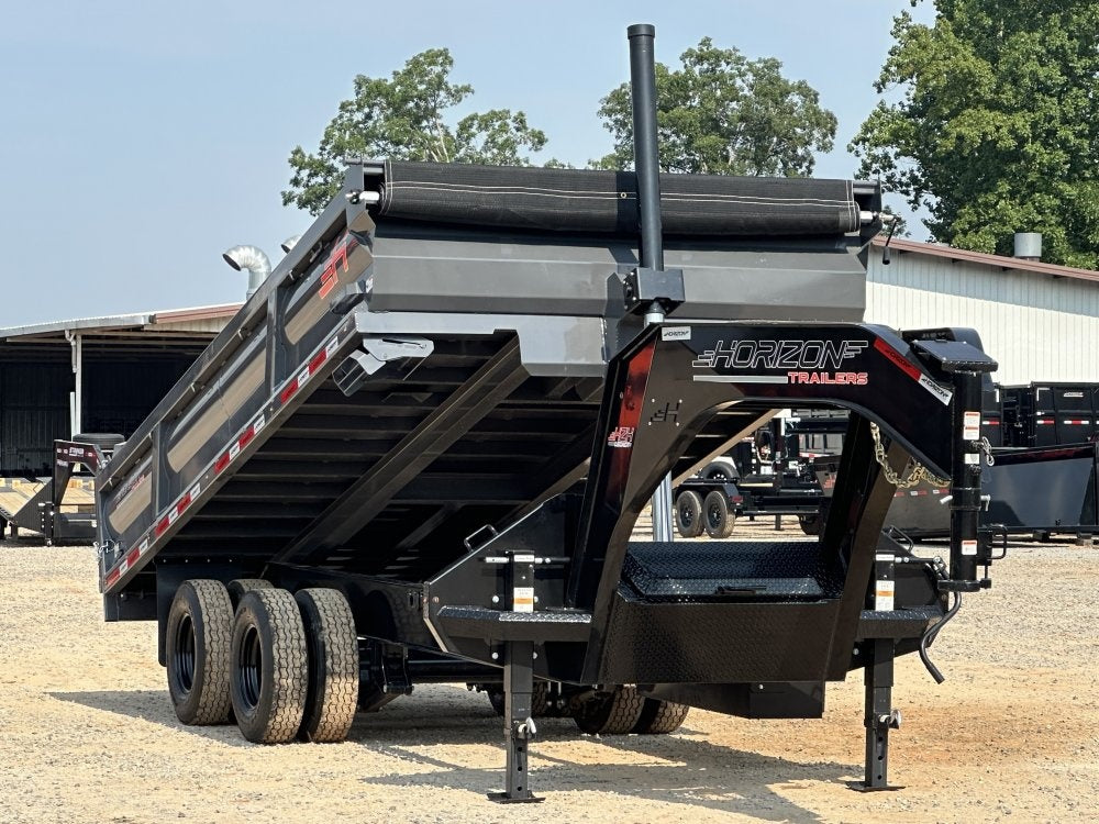 16' HZH GN Dump Trailer w/ 2' Walls (2) 12k Axles, 3-Way Door, Tarp - Gooseneck Dump - TrailerSwap