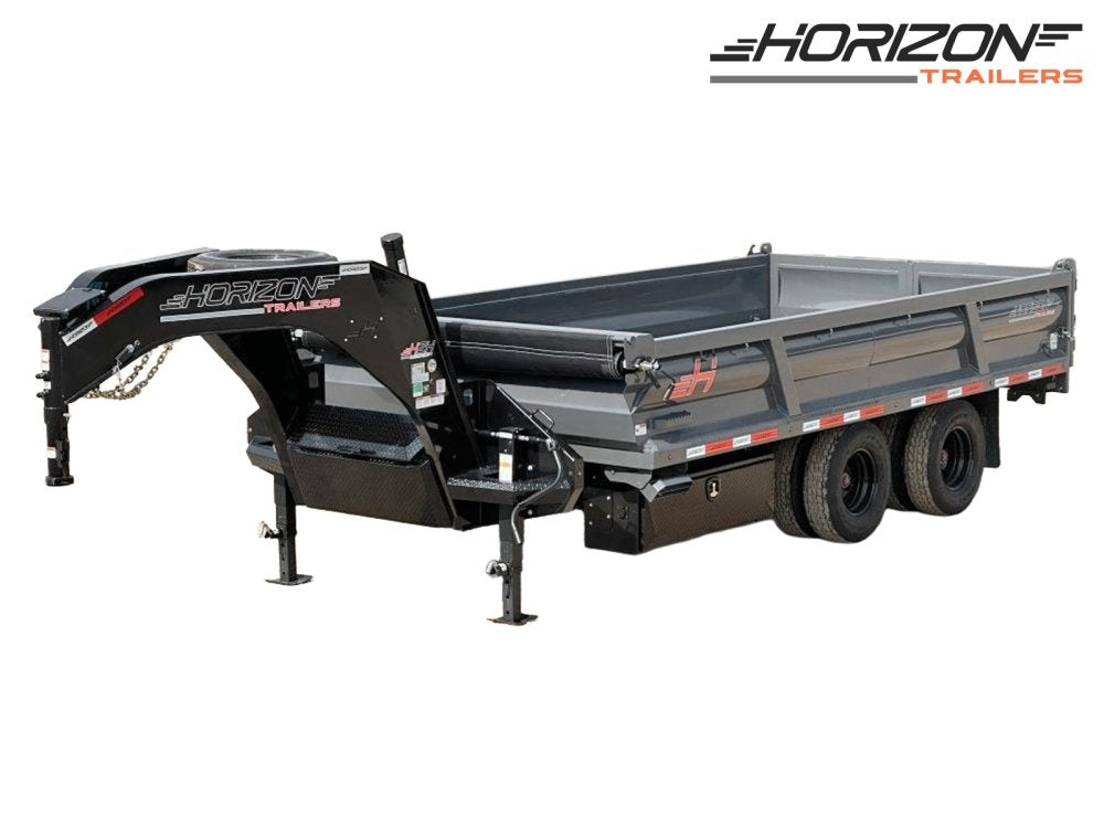 16' HZH GN Dump Trailer w/ 2' Walls (2) 12k Axles, 3-Way Door, Tarp - Gooseneck Dump - TrailerSwap