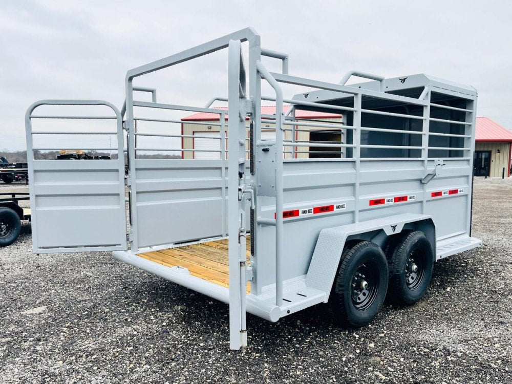 16' Ranch Boss STR Bumper Pull 1/2 Top Livestock Trailer - (2) 7k Axles - Horse Trailers - TrailerSwap