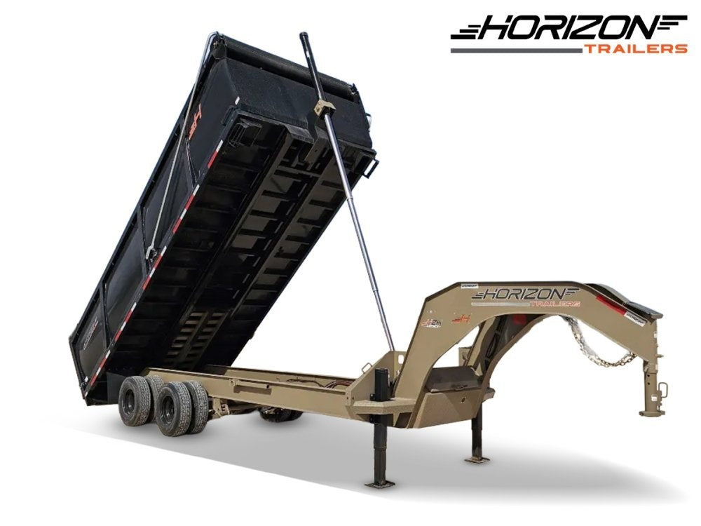 20 Horizon HZH Gooseneck Dump Trailer 48" Side Walls Hydraulic Jacks Telescopic - (2) 10K Axles 16021
