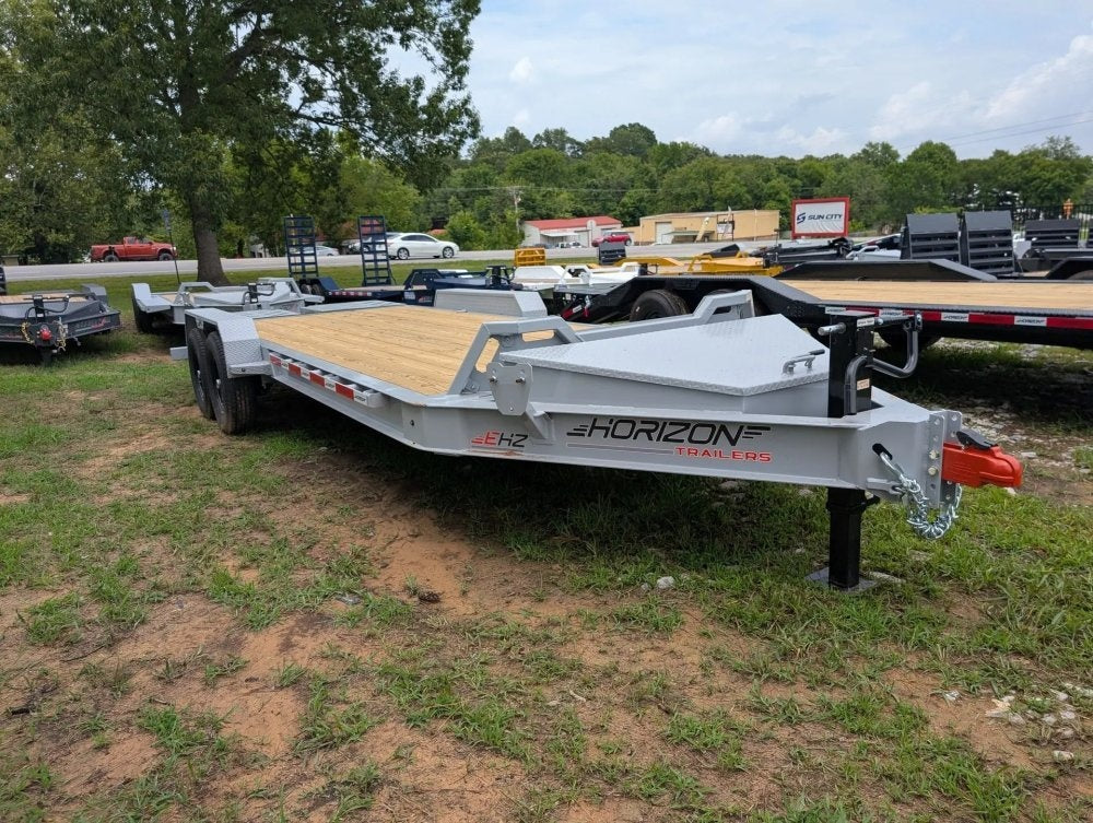 20' Horizon EHZ Bumper Pull Equipment Trailer Mega Ramps - (2) 7K Axles - Low Profile Equipment Trailers - TrailerSwap