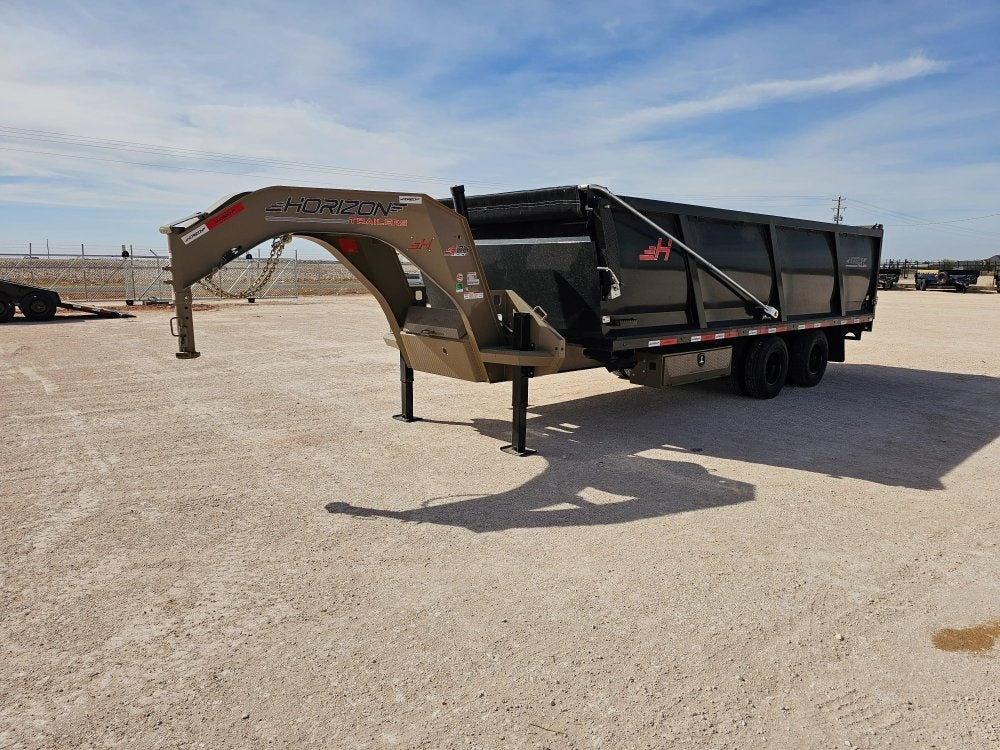20 Horizon HZH Gooseneck Dump Trailer 48" Side Walls Hydraulic Jacks Telescopic - (2) 10K Axles - Gooseneck Dump - TrailerSwap