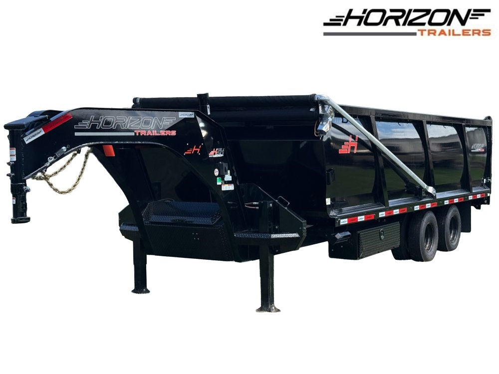 20' HZH GN Dump Trailer w/ 4' Walls (2) 10k Axles, 3-Way Door, Hydraulic Jacks - Gooseneck Dump - Dump Trailers - TrailerSwap