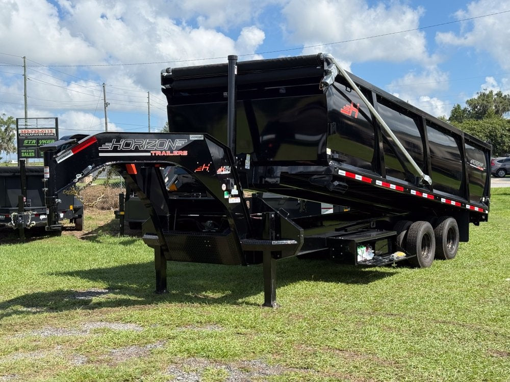 20' HZH GN Dump Trailer w/ 4' Walls (2) 10k Axles, 3-Way Door, Hydraulic Jacks - Gooseneck Dump - Dump Trailers - TrailerSwap