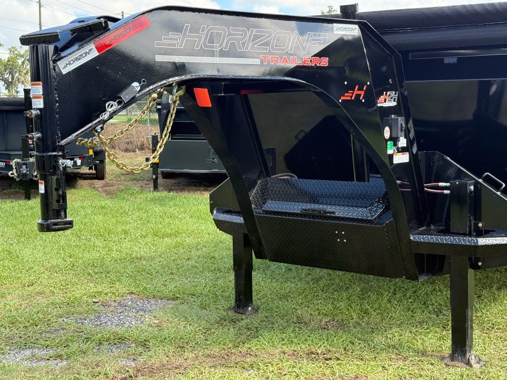 20' HZH GN Dump Trailer w/ 4' Walls (2) 10k Axles, 3-Way Door, Hydraulic Jacks - Gooseneck Dump - Dump Trailers - TrailerSwap