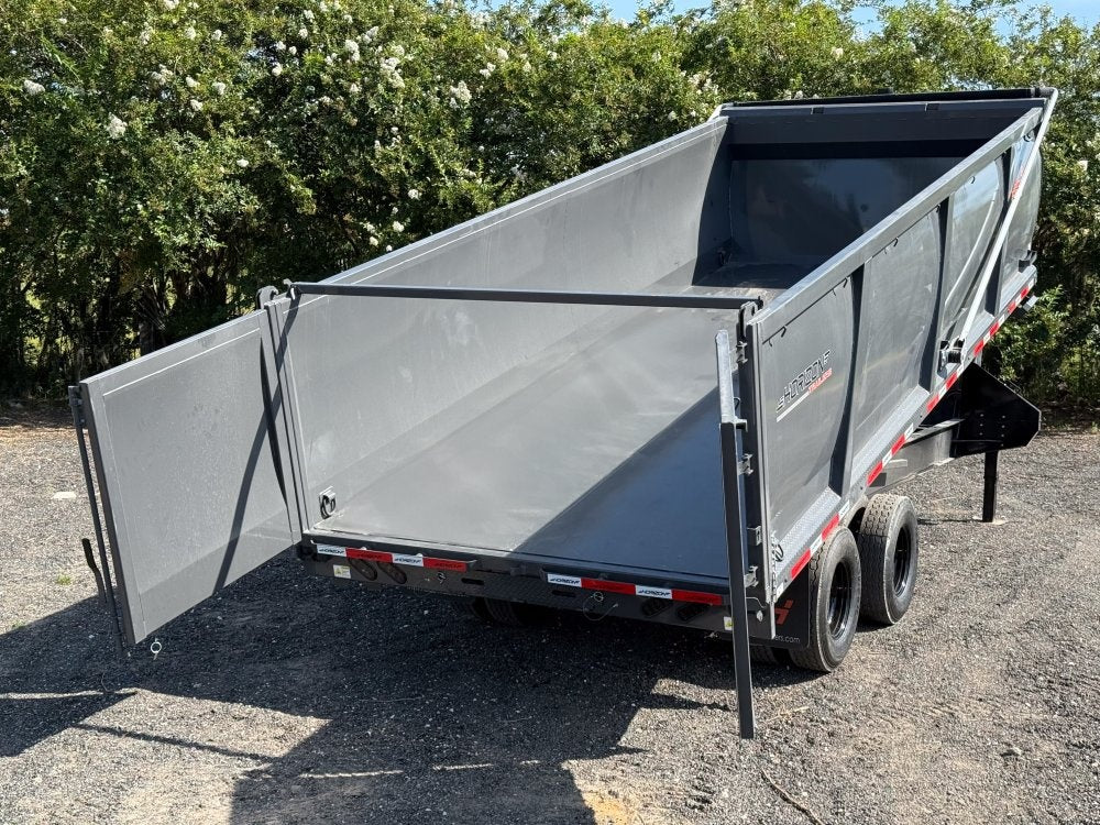 20' HZH GN Dump Trailer w/ 4' Walls (2) 10k Axles, 3-Way Door, Hydraulic Jacks - Gooseneck Dump - Dump Trailers - TrailerSwap
