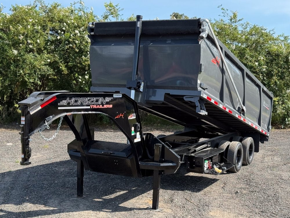 20' HZH GN Dump Trailer w/ 4' Walls (2) 10k Axles, 3-Way Door, Hydraulic Jacks - Gooseneck Dump - Dump Trailers - TrailerSwap