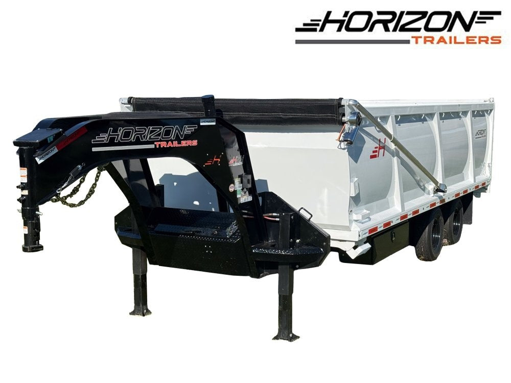 20' HZH GN Dump Trailer w/ 4' Walls (2) 10k Axles, 3-Way Door, Hydraulic Jacks - Gooseneck Dump - Dump Trailers - TrailerSwap