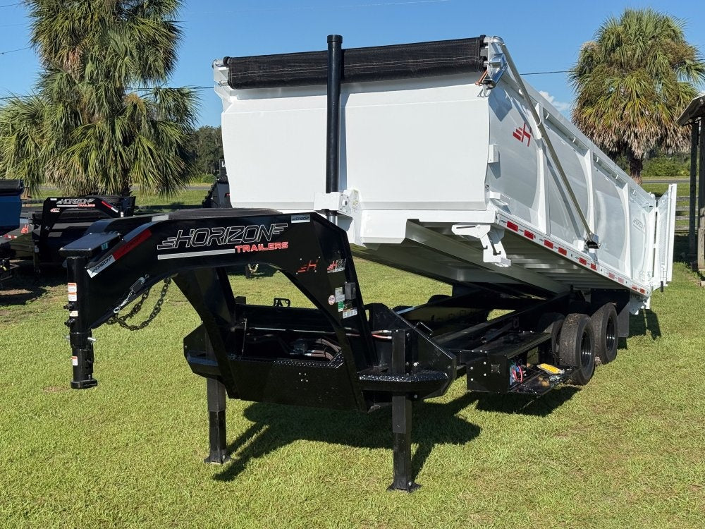 20' HZH GN Dump Trailer w/ 4' Walls (2) 10k Axles, 3-Way Door, Hydraulic Jacks - Gooseneck Dump - Dump Trailers - TrailerSwap