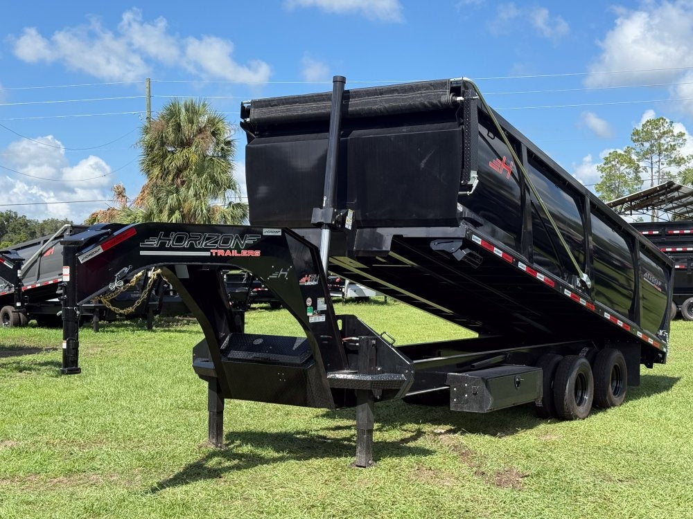 20' HZH GN Dump Trailer w/ 4' Walls (2) 12k Axles, 3-Way Door, Hydraulic Jacks - Gooseneck Dump - Dump Trailers - TrailerSwap