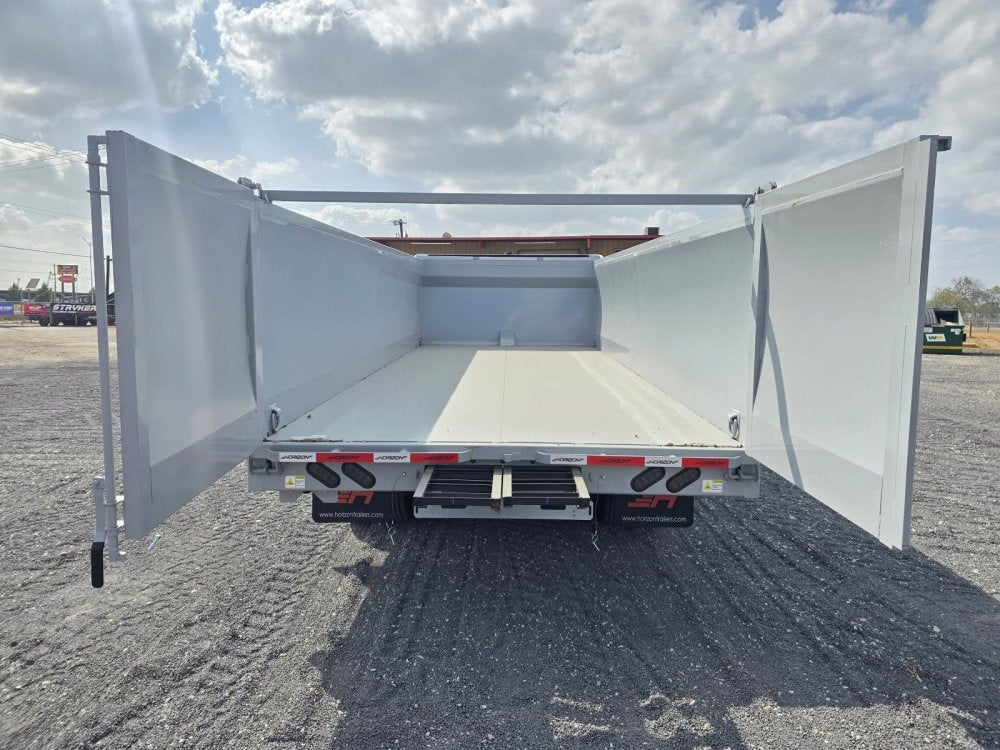 20' HZH GN Dump Trailer w/ 4' Walls (2) 12k Axles, 3-Way Door, Tarp, Hydraulic Jacks - Gooseneck Dump - TrailerSwap
