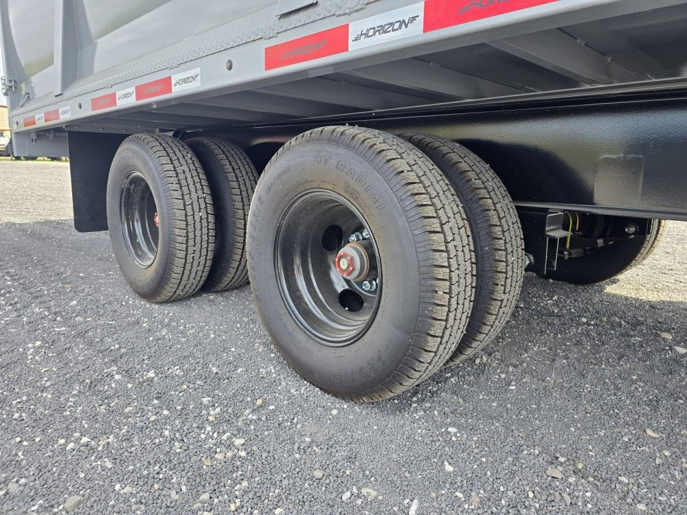 20' HZH GN Dump Trailer w/ 4' Walls (2) 12k Axles, 3-Way Door, Tarp, Hydraulic Jacks - Gooseneck Dump - TrailerSwap